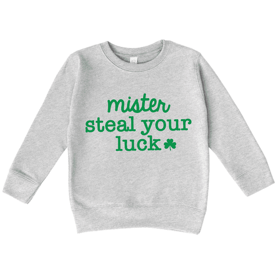 Bump and Beyond Designs Mister Steal Your Luck, Boy St. Patrick's Day Sweatshirt (Heather Grey 2T)
