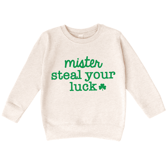 Bump and Beyond Designs Mister Steal Your Luck, Boy St. Patrick's Day Sweatshirt (Natural 5/6T)