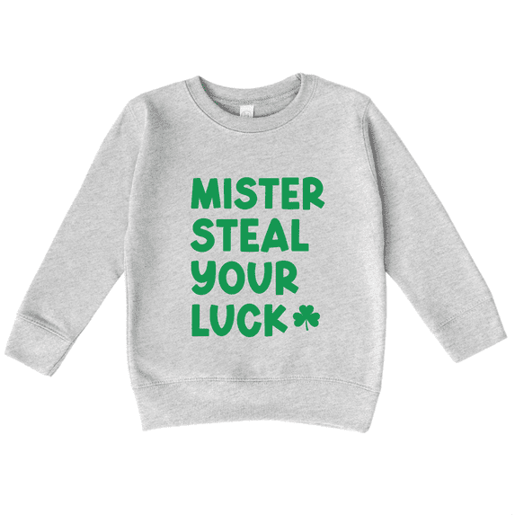 Bump and Beyond Designs Mister Steal Your Luck, Boys St. Patrick's Day Sweatshirt (Heather Grey 7)
