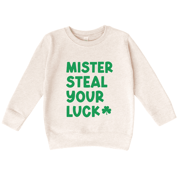 Bump and Beyond Designs Mister Steal Your Luck, Boys St. Patrick's Day Sweatshirt (Natural 7)