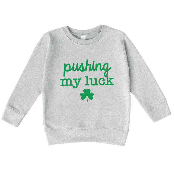 Bump and Beyond Designs Pushing My Luck, Toddler St. Patrick's Day Sweatshirt (Heather Grey 2T)