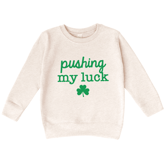 Bump and Beyond Designs Pushing My Luck, Toddler St. Patrick's Day Sweatshirt (Natural 5/6T)