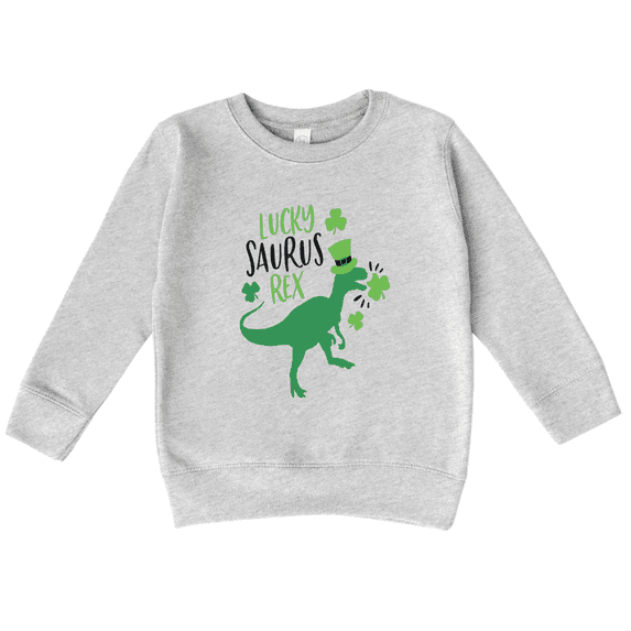 Bump and Beyond Designs St. Patrick's Day Shirt for Boys, Lucky Saurus-rex Sweatshirt (Heather Grey 3T)