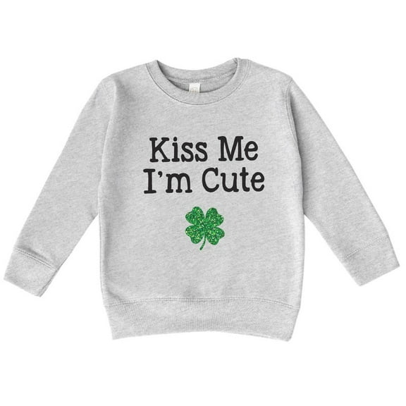 Bump and Beyond Designs St. Patrick's Day Shirt for Girls and Boys, Glitter Shamrock Kiss Me I'm Cute Sweatshirt (Heather Grey 7)