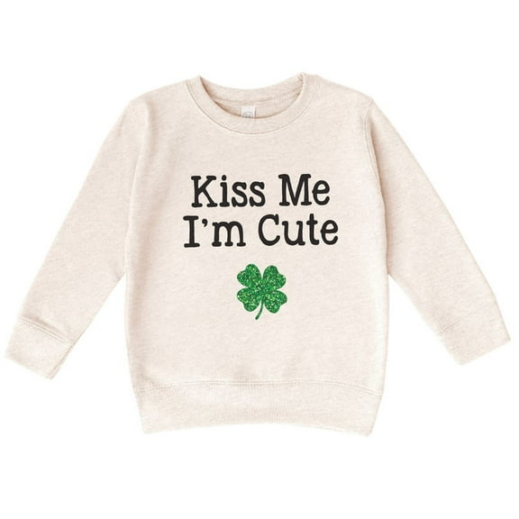 Bump and Beyond Designs St. Patrick's Day Shirt for Girls and Boys, Glitter Shamrock Kiss Me I'm Cute Sweatshirt (Natural 5/6T)