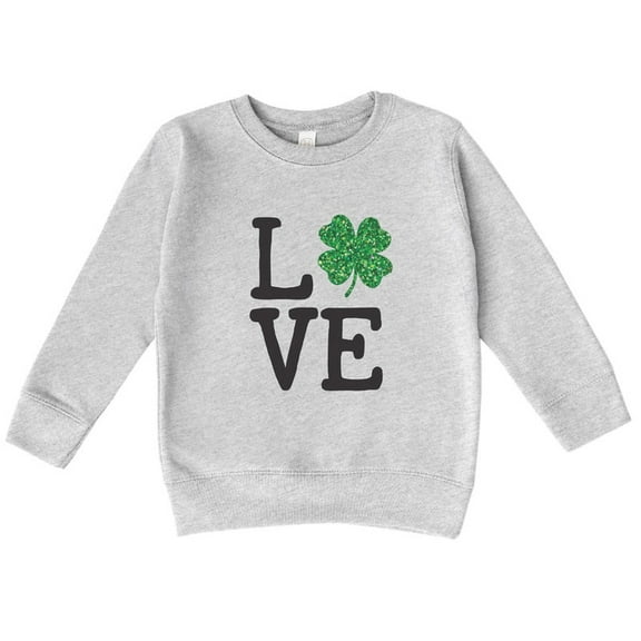 Bump and Beyond Designs St. Patrick's Day Shirt for Girls and Boys, Glitter Shamrock Love Sweatshirt (Heather Grey 3T)