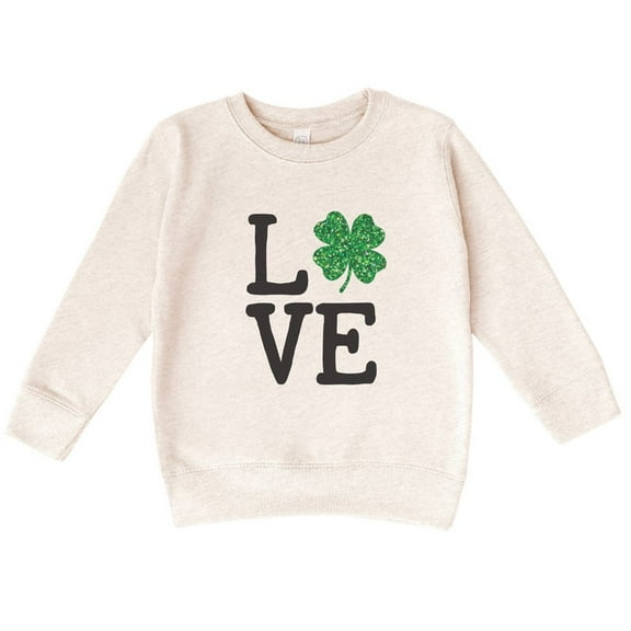 Bump and Beyond Designs St. Patrick's Day Shirt for Girls and Boys, Glitter Shamrock Love Sweatshirt (Natural 2T)