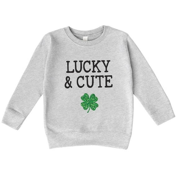 Bump and Beyond Designs St. Patrick's Day Shirt for Girls and Boys, Glitter Shamrock Lucky and Cute Sweatshirt (Heather Grey 5/6T)