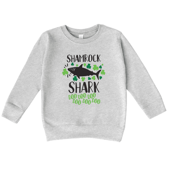 Bump and Beyond Designs St. Patrick's Day Shirt for Kids, Shamrock Shark Sweatshirt (Heather Grey 2T)