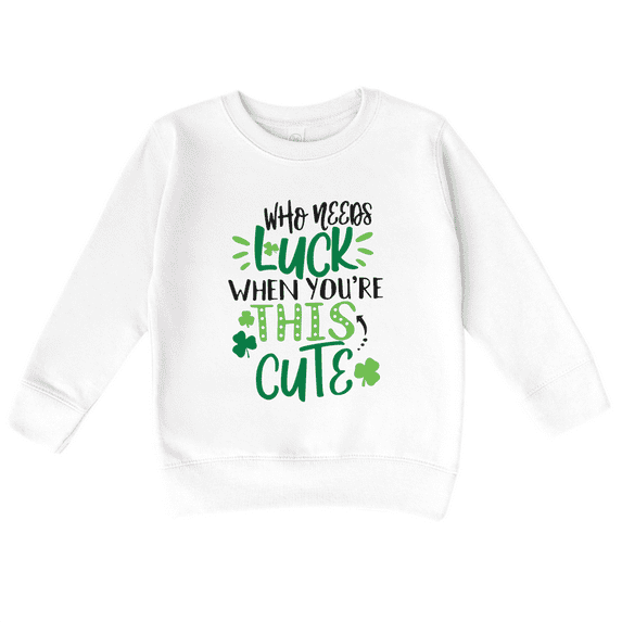 Bump and Beyond Designs St. Patrick's Day Shirt for Kids, Who Needs Luck Sweatshirt (White 3T)