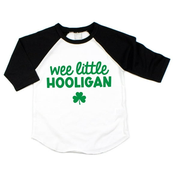 Bump and Beyond Designs Wee Little Hooligan St. Patrick's Day Raglan for Toddlers (Black, 10-12)