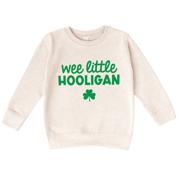 Bump and Beyond Designs Wee Little Hooligan St. Patrick's Day Sweatshirt for Toddlers (Natural 5/6T)
