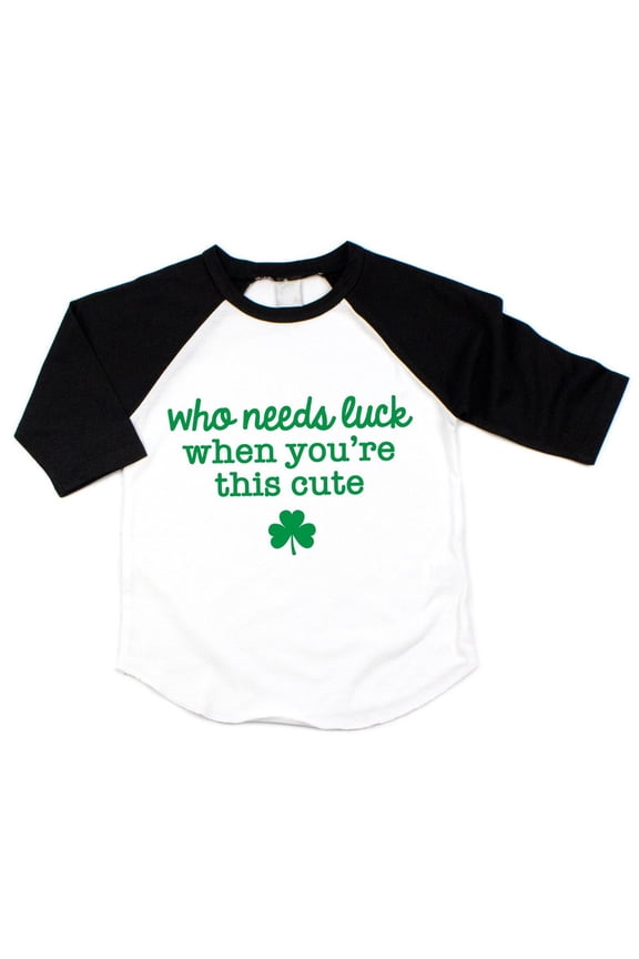 Who Needs Luck, Toddler St. Patrick's Day Raglan (Black, 3T)