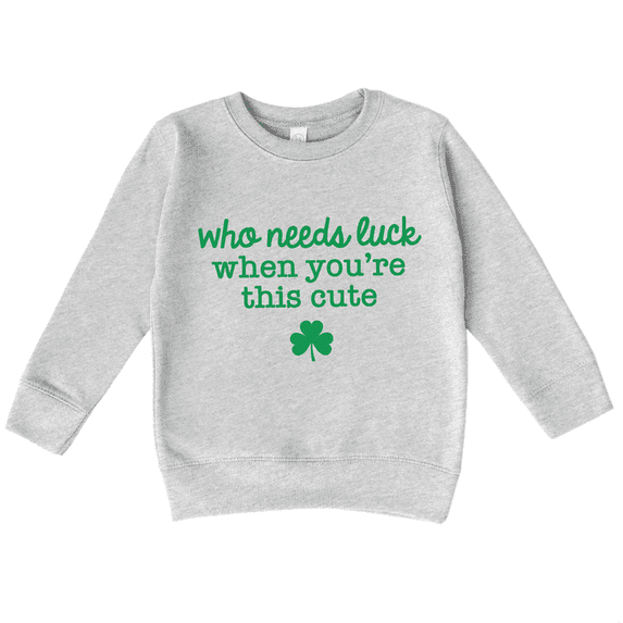 Bump and Beyond Designs Who Needs Luck, Toddler St. Patrick's Day Sweatshirt (Heather Grey 5/6T)