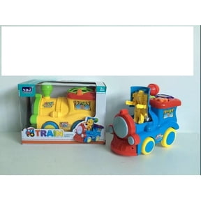 Bump and Go Train Locomotive With Robot for Kids -Battery Operated Toy Engine Car , Lights and Sound