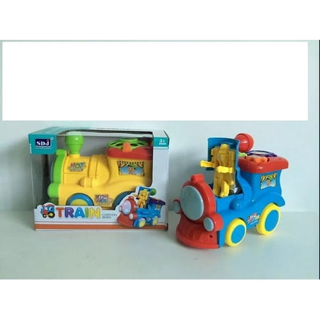 Bump and Go Train Locomotive With Robot for Kids -Battery Operated Toy Engine Car , Lights and Sound