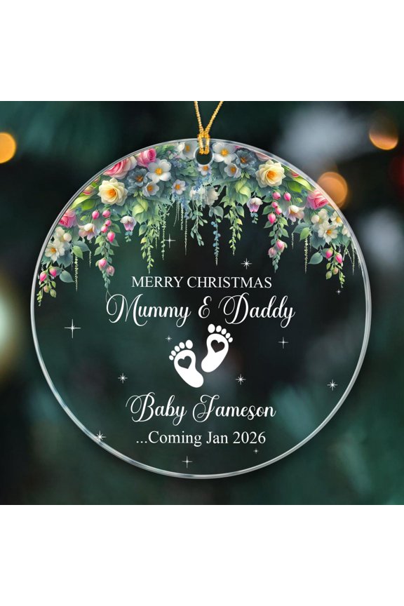 Bump's 1st Christmas Ornaments Gift for New Dad Mom, Merry Christmas Mummy and Daddy Ornament Xmas 2025, Baby Coming 2026 Xmas Ornament, Name & Due Date Baby Xmas Ornaments