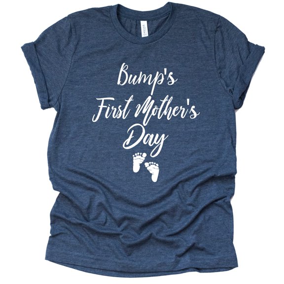 Bump's First Mother's Day Shirt, Pregnancy Announcement Shirt, Pregnancy Gift, Baby Reveal, New Mom Shirt (Navy, 3X Large)