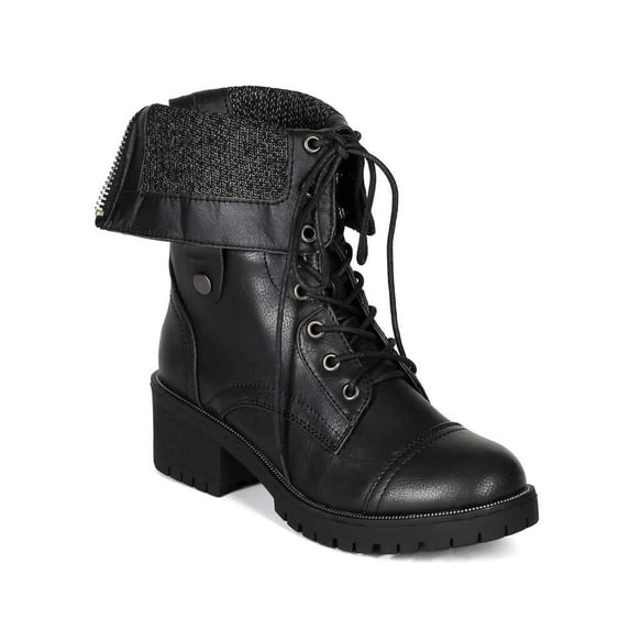 Bumper BG14 Womens Leatherette Sweater Fold Down Lace Up Combat Boot