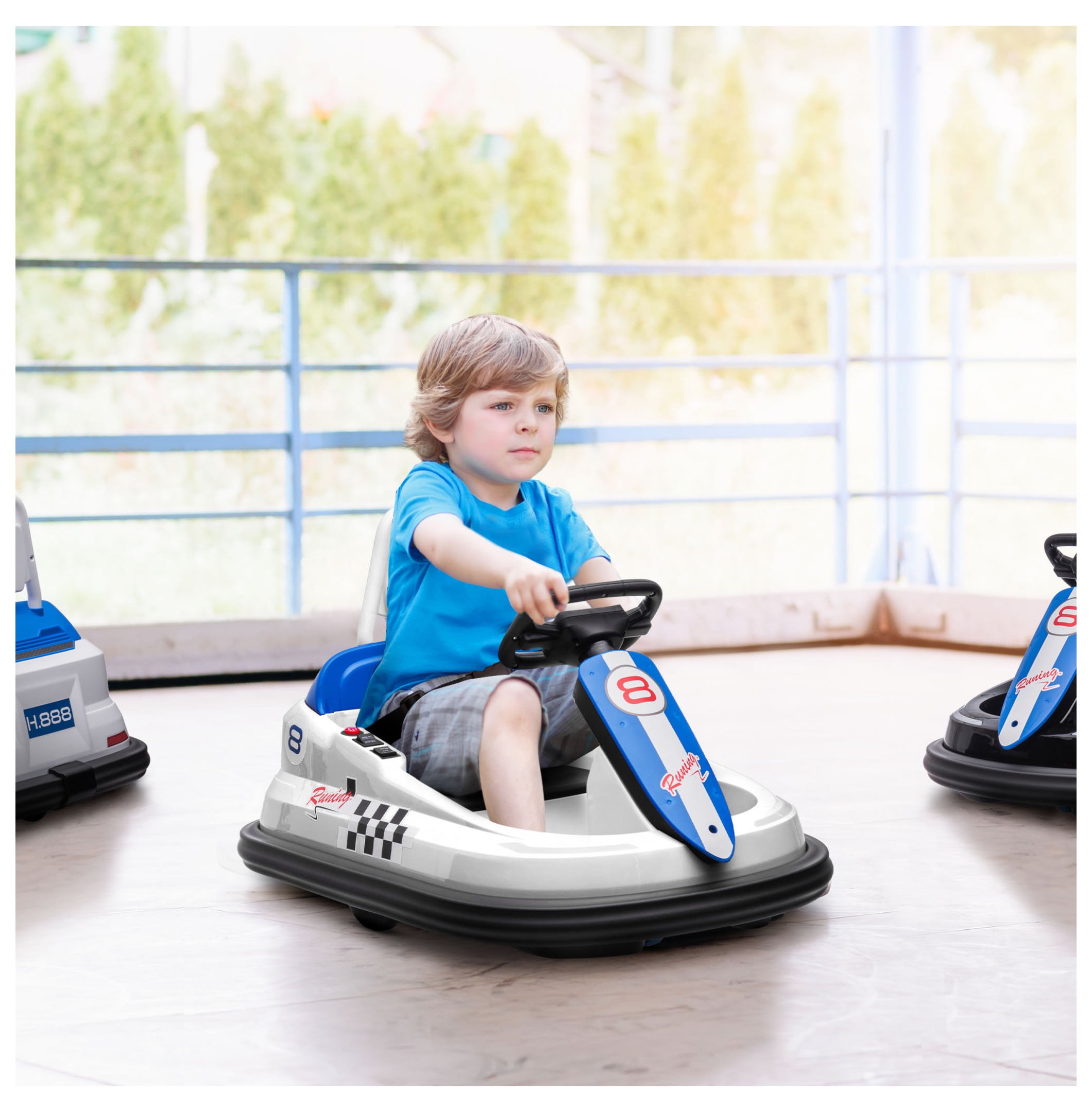 6V White and Blue Electric Ride-On Bumper Car