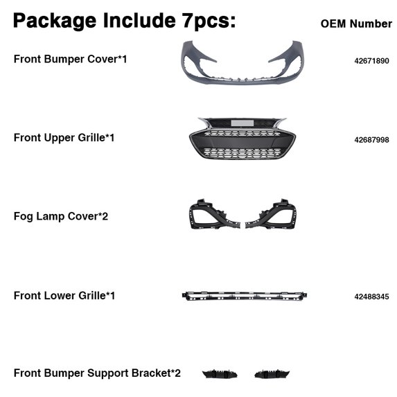 Bumper Cover Grille Assembly Kit Without Fog Light For 2019-2022 Chevy Spark