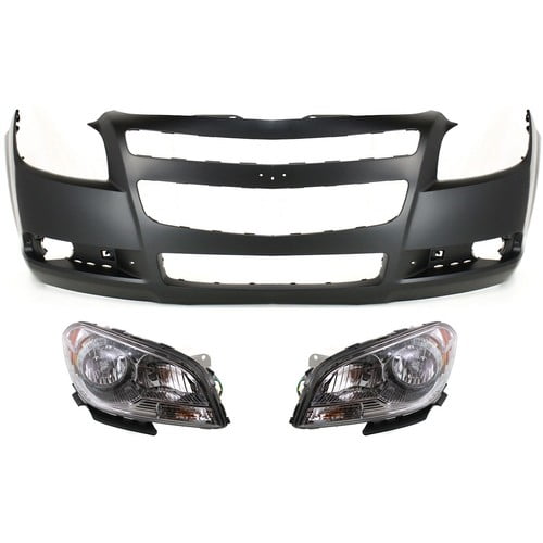 Bumper Cover and Headlight Kit For 2008-2012 Chevrolet Malibu Front Set of 3