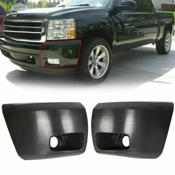 Bumper End Extension Caps Set Primed For 2007-2013 Chevy Silverado 1500 Fog Light Holes Front