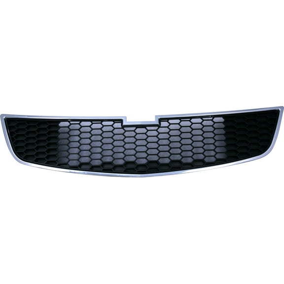 Bumper Grille Compatible With 2011-2014 Chevrolet Cruze Front Chrome Shell w/ Black Insert