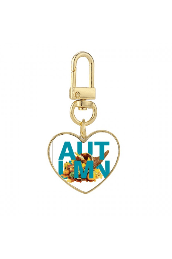 Bumper Harvest Fruits Vegetables Autumn Gold Heart Keychain Metal Keyring Holder