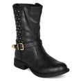 thumbnail image 1 of Bumper Nowa-01 New Women PU Quilt Stud Buckle Ankle Strap Mid Calf Riding Boots, 1 of 5