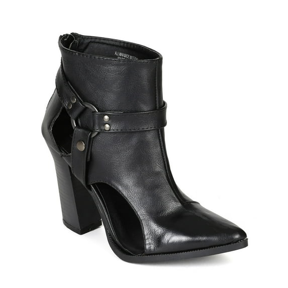 Bumper Odin-04 New Women Pointy Toe Cut Out Harness Triangular Heel Ankle Boot