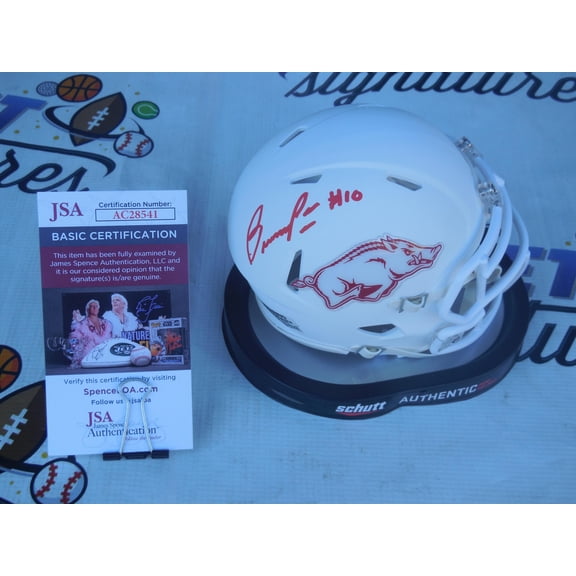Bumper Pool signed autographed Arkansas UA Razorbacks white mini speed helmet JSA COA