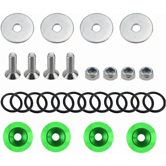 Bumper Quick Release, Trunk Front Rear Bumper Fasteners, Quick Release Tabs with O Rings and Screws, Aluminum Band Fenders Clip Kits, Auto Exterior Accessories Universal for Most Cars (Green)