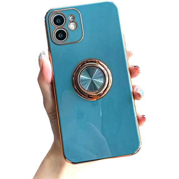 Bumper Stand Case Compatible with iPhone 12 Pro Max, Soft Cover with Ring Holder 360°Ring Holder Kickstand Car Mount Supported Protective Phone Cases (Blue, iPhone 12 Pro Max)