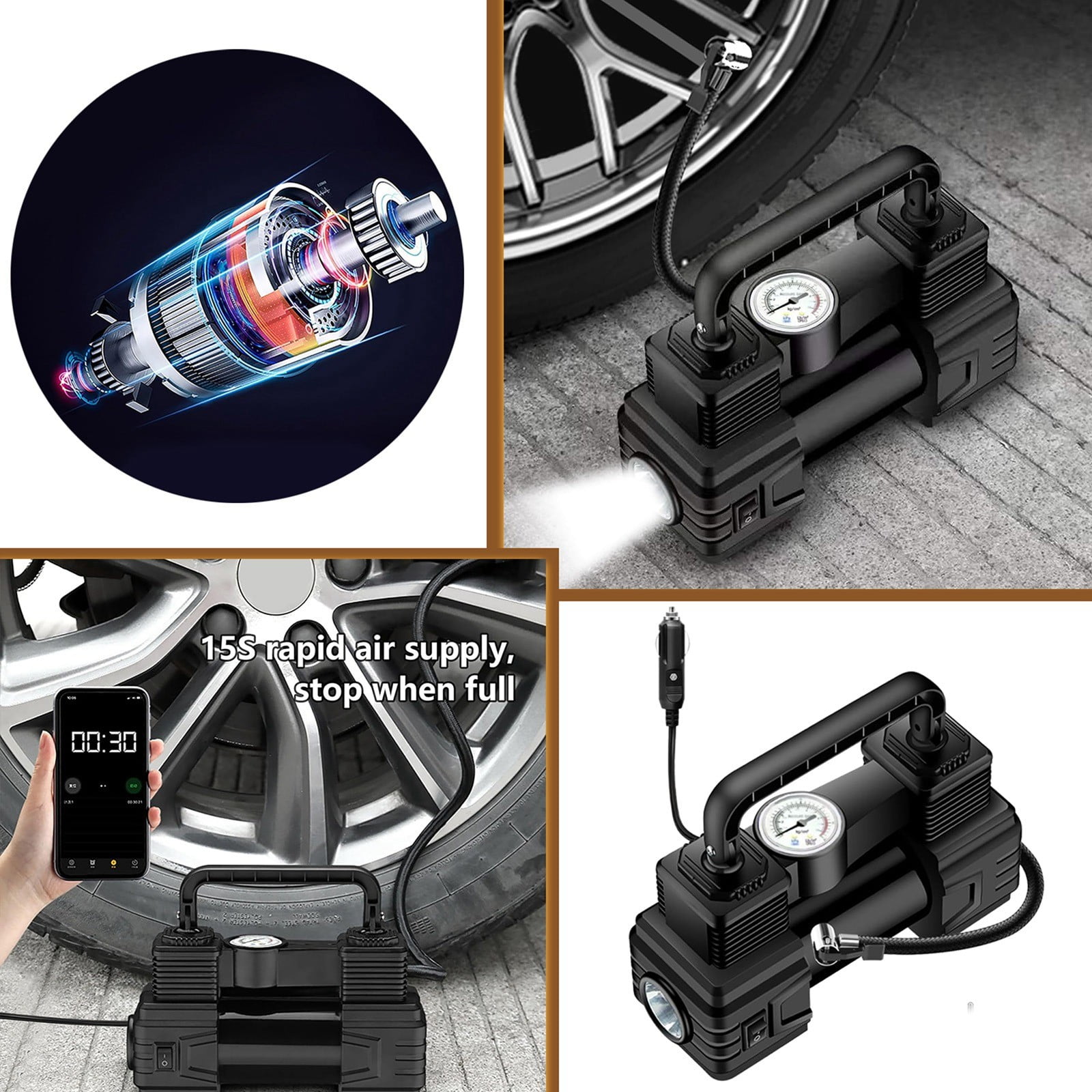 Bumper Strip Light Tire Inflator Portable Air Compressor Air For Bike