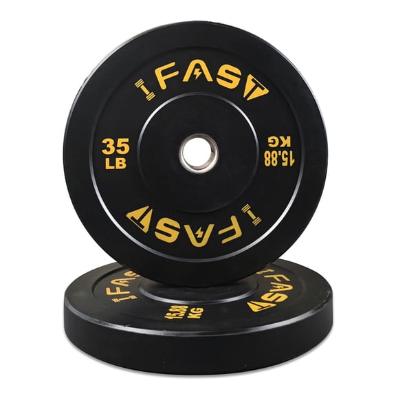 Bumper Weight Plates, Rubber Plate with 2-Inch Steel Insert Rubberized Weightlifting Plates 35LB, Pairs or Sets Indoor Fitness + Black + Gym + Body Building + Rubber