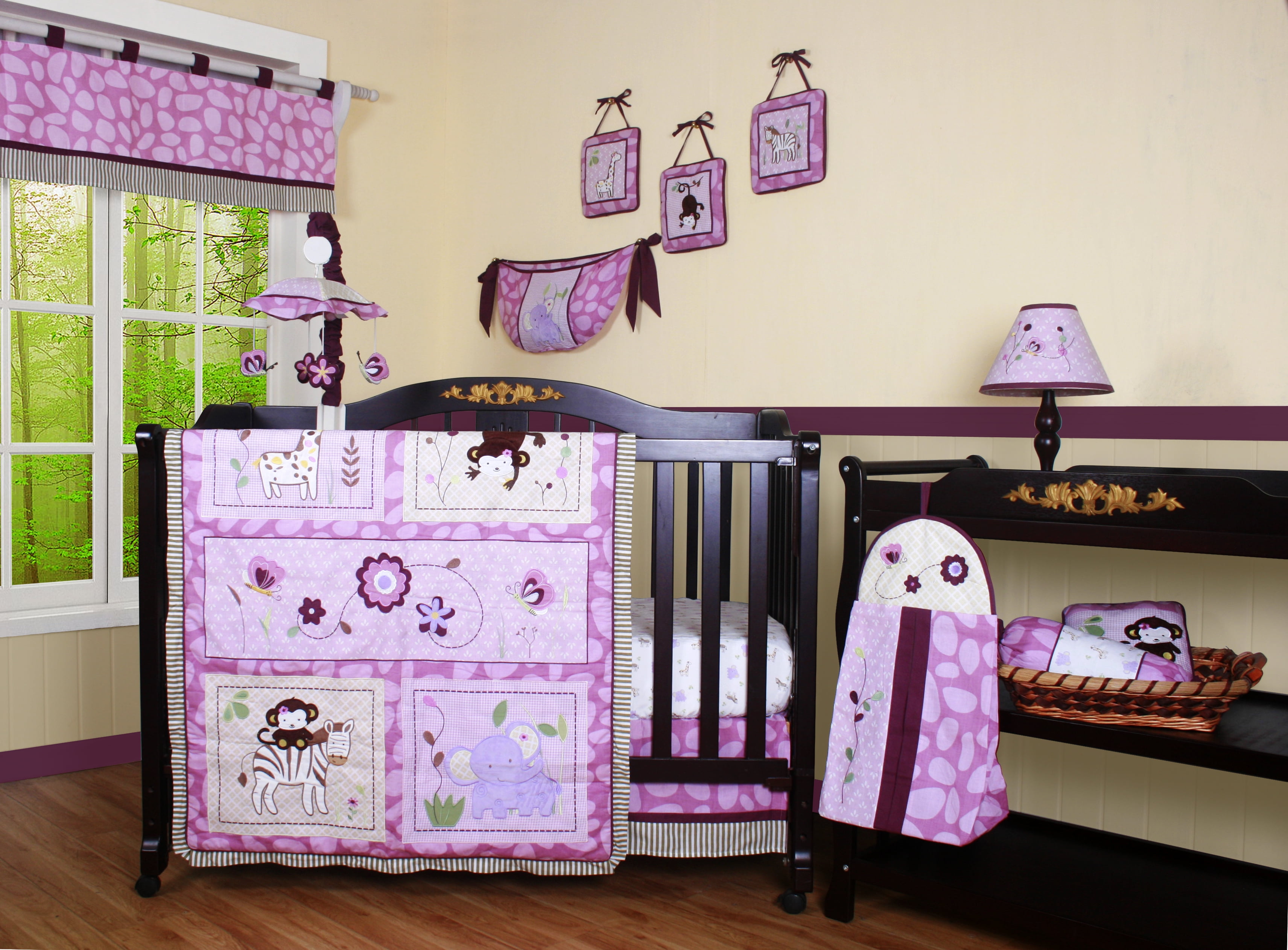 Bumperless 12 Pieces Animal Kingdom Baby Girl Nursery Crib Bedding Set