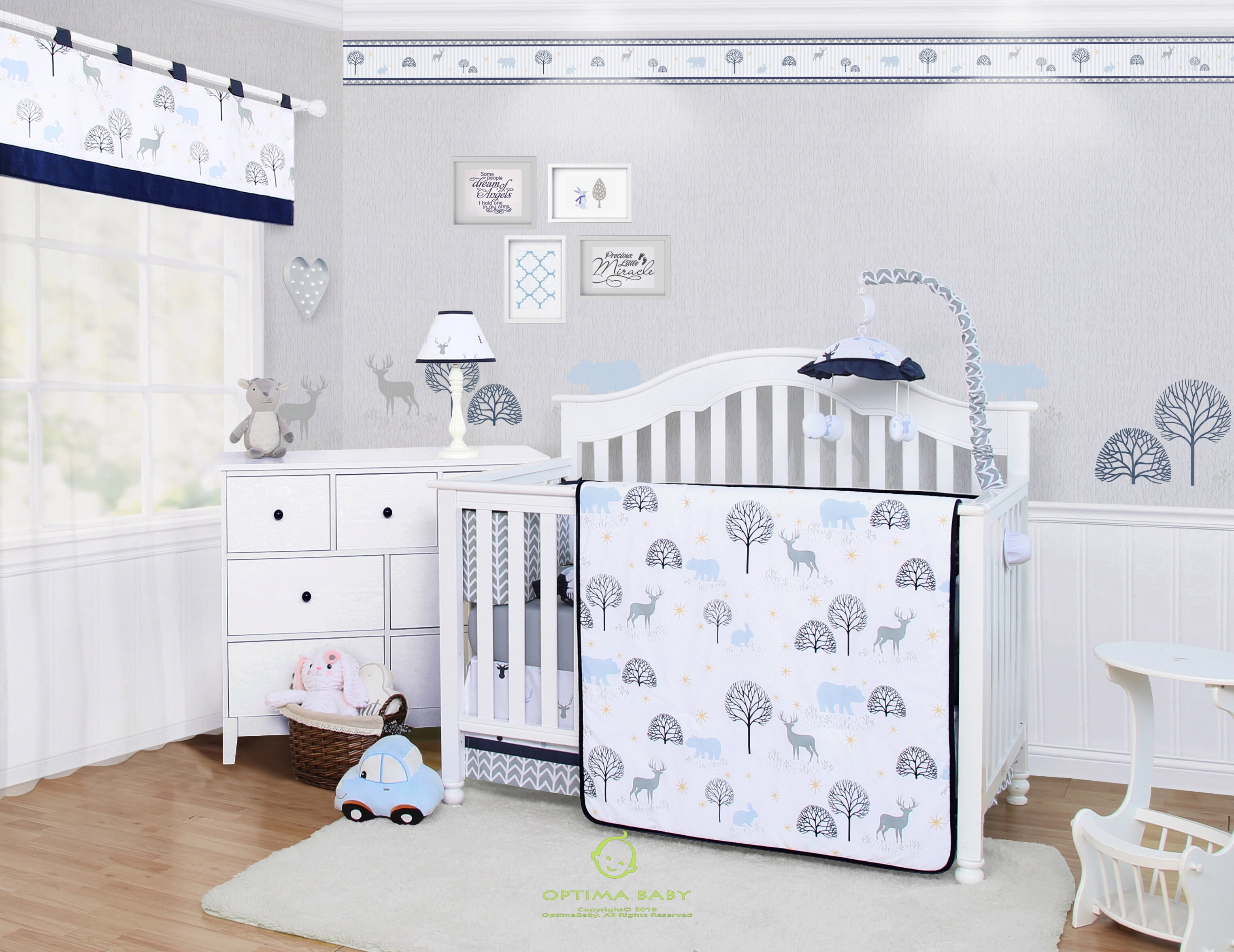 Bumperless 5 pieces Optimababy Woodland Deer Baby Bedding Set