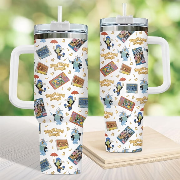 Bumpkit 40 Oz Tumbler, Sing Along Songs Theme, Musical Character Design, Fun Insulated Travel Cup, Black - Clear lid