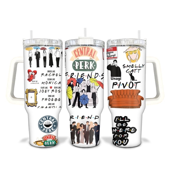 Bumpkit Sublimated 40oz Quencher Tumbler for Friends Fans, White - Clear lid