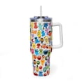 thumbnail image 1 of Bumpkit Sunny Days Character Collage 40oz Tumbler with Handle, Nostalgic Neighborhood Quencher, Elmo and Cookie Monster Travel Mug, White - Opaque lid, 1 of 8