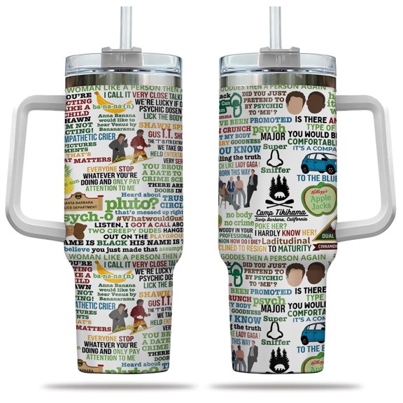 Bumpkit TV Show Quotes Tumbler, Insulated Travel Cup with Lid, Stainless Steel, Black - Clear lid