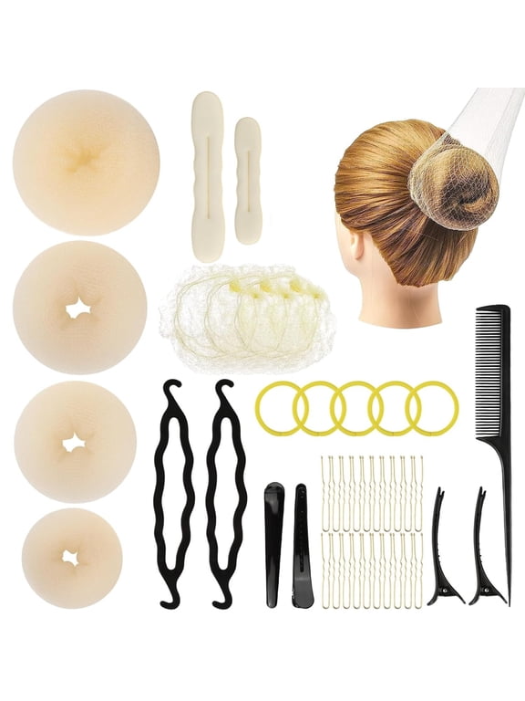 Bun Makers for Women's Hair HEYMKGO 41Pcs hair bun Kit with Donut Bun Makers, Comb, Invisible Hair Nets, Hair Ties - Idea for Ballet, Wedding, Dance Competition & Everyday Styles
