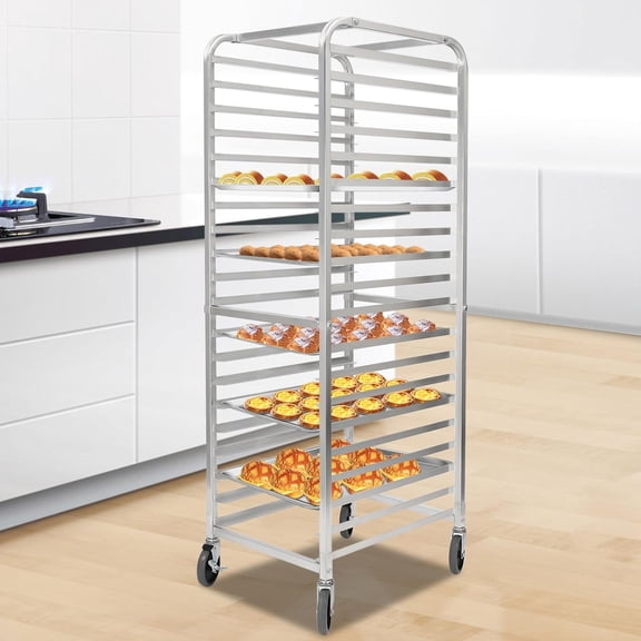 Bun Pan Rack,20-Tier Bakery Rack Fit for Full Sheet, Aluminum Alloy Bread Stand, 286Lbs Capacity Bakery Holder with Brake Wheels for Home, Commercial Kitchens, Bakeries, 26"L x 20.5"W x 69"H(Silver)