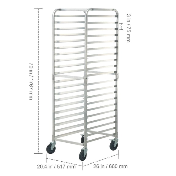 Bun Pan Rack 20 Tier - Commercial Bakery Rack with Wheels - Aluminum Sheet Pan Trolley - Full & Half Size - Kitchen Storage - Bread Baking