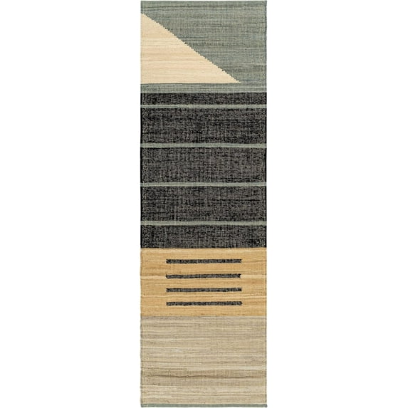Bunbury Contemporary Runner Rug - Black, Peach, Teal - 2'6" x 8' Runner
