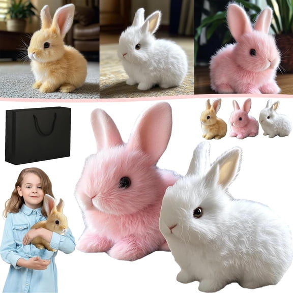 Bunby - My Realistic Bunny Toy, 2025 New Bunbi Realistic Bunny That Moves, Interactive Realistic Bunny Toy, Vitality Bliss Bunny, Realistic Bunny Plush, with Sounds and Movements, Handmade (2pcs A)