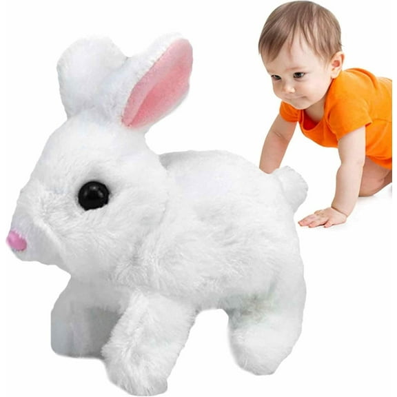 Bunby - My Realistic Bunny Toy, Hopearl Hopping Rabbit Interactive Electronic Pet Plush Bunny Toy Easter Plush Stuffed Bunny Toy with Sounds and Movements Animated Walking Wiggle Ears Twitch (White)