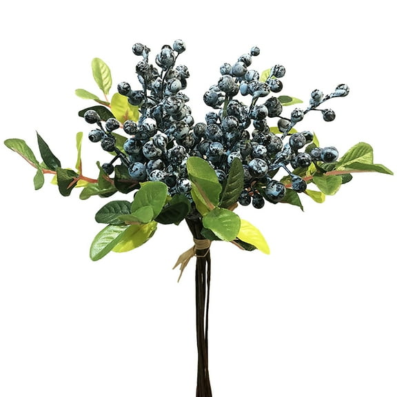 A Bunch of Artificial Blueberry Branches (6 Branches), 6Pc Artificial Berries Stems Blueberry Picks with Green Leaves Lifelike Artificial Flowers Arrangement for Diy Wedding Bridal Bouquet Home