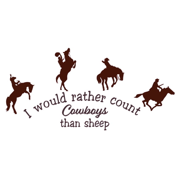 Bunch Of Cowboy Silhouettes 20" x 30" Home Wall Sticker Decoration I Would Rather Count Cowboys Than Sheep Funny Quotes Design Kids Boy Bedroom Wild West Vinyl Wall Art Decal